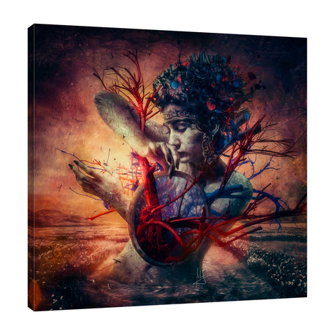 Mario-Sanchez-Nevado,Square,Modern & Contemporary,Floral & Botanical,Fantasy & Sci-Fi,People,nature,woman,lady,blossoms,blossom,branches,branch,fashion,red,florals,floral,flower,flowers,botanical,Red,Navy Blue,Black,Blue,Gray,Charcoal Gray,Lime Green