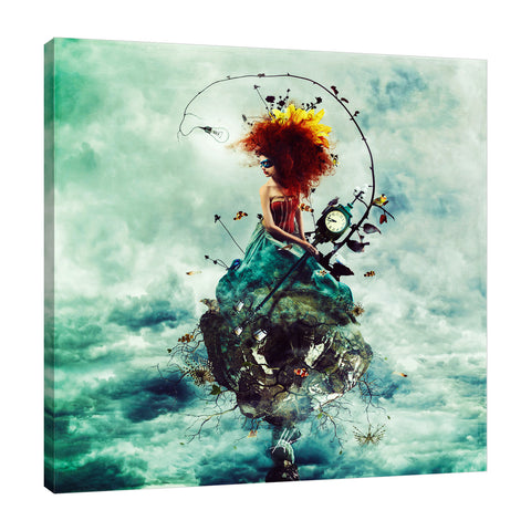 Mario-Sanchez-Nevado,Square,Modern & Contemporary,Fantasy & Sci-Fi,People,Animals,woman,women,lady,ladies,delirium,branches,branch,bulb,bulbs,trees,tree,time,clock,leaves,leaf,bird,birds,animals,animal,clouds,cloud,fantasy,florals,floral,flower,flowers,Red,Gray,Purple,Blue,Black,Sea Green,Charcoal Gray