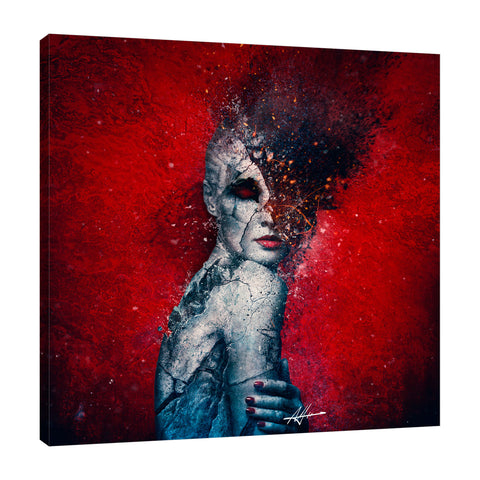 Mario-Sanchez-Nevado,Square,Modern & Contemporary,Fantasy & Sci-Fi,People,women,woman,lady,red,indifference,red,blue,spots,spot,crack,cracks,black,Blue,Black,Charcoal Gray,Purple,Gray,Slate Gray,White