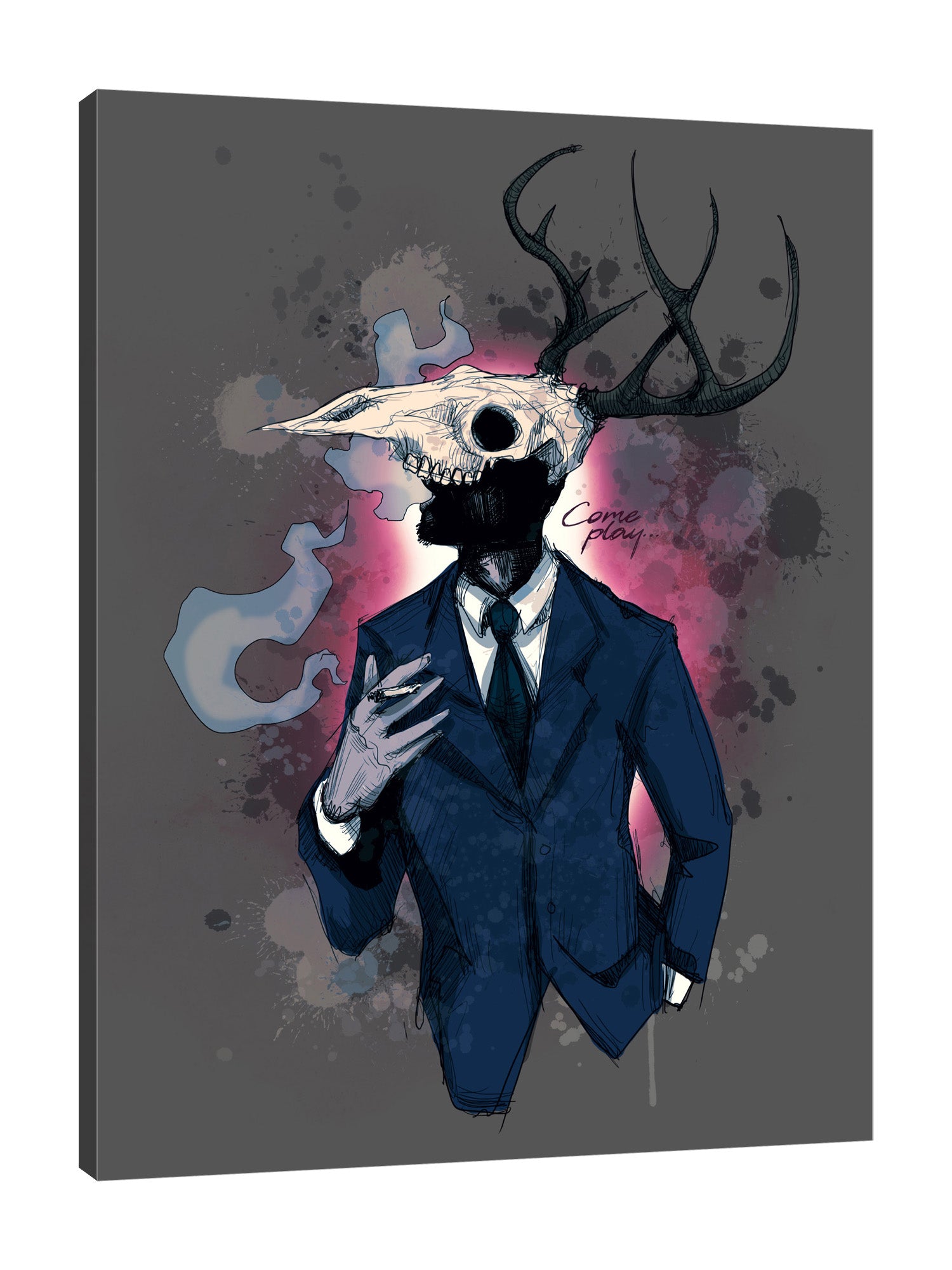 Ludwig-Van-Bacon,Vertical,3X4,Modern & Contemporary,People,Entertainment,Fantasy & Sci-Fi,bdsm,cosplay,costume,smoking,cigar,cigars,come play,words,word,suits,suit,splatters,splatter,horns,horn,mask,masks,Charcoal Gray,White,Navy Blue,Black,Gray,Jade Green,Green