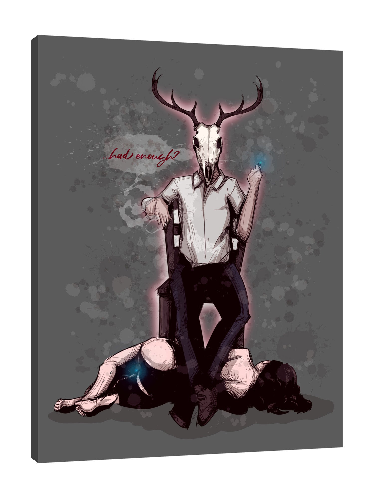 Ludwig-Van-Bacon,Vertical,3X4,Modern & Contemporary,People,Entertainment,Fantasy & Sci-Fi,bdsm,costumes,cosplay,erotic,couple,couples,grunges,grunge,splatter,splatters,ladies,couple,lady,suits,mask,horns,horn,had enough,words,Charcoal Gray,White,Black,Slate Gray,Gray