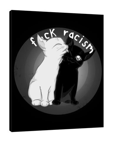 Ludwig-Van-Bacon,Vertical,4X5,Modern & Contemporary,Animals,cats,cat,animals,animal,black,white,black and white,words,fuck racism,racism,gray,grey,Teal Blue,Mist Gray,Charcoal Gray,Jade Blue,Gray,White,Black