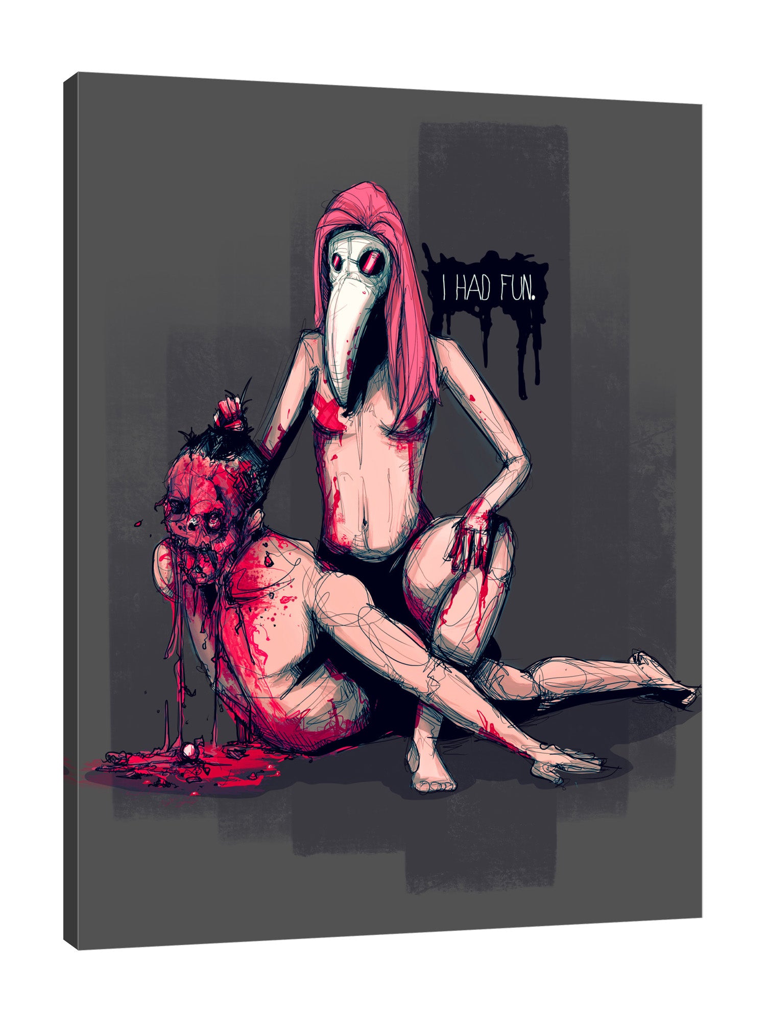 Ludwig-Van-Bacon,Vertical,3X4,Modern & Contemporary,People,Entertainment,Fantasy & Sci-Fi,couple,drips,drip,paint drips,paint drip,I had fun,bloody,blood,mask,masks,cosplay,Blue,White,Brown,Coral Pink,Purple,Gray,Tan Orange