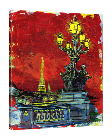 Shane-Miller,Vertical,4X5,Modern & Contemporary,Buildings & Cityscapes,statue,statues,lamp,lamps,lights,light,paris,europe,eiffel tower,tower,red,Red,Gray,Charcoal Gray,Purple,Black,Mint Green,Blue