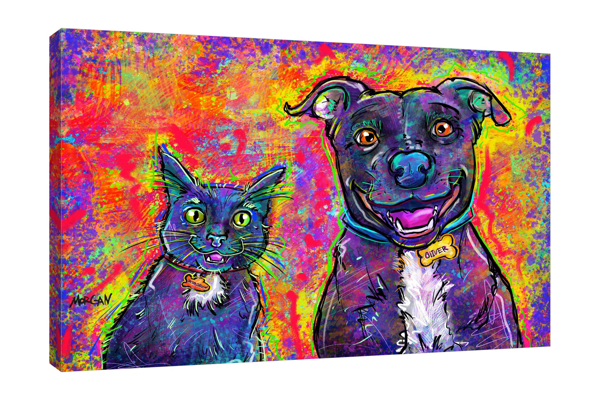 Morgan-Richardson,Horizontal,3X2,Modern & Contemporary,Animals,animals,animal,dogs,dog,kitten,kitty,cat,cats,dog tag,oliver,name,happy animals,happy,smiling,smile,Red,Blue,Black,Gray,Mist Gray,Brown,Charcoal Gray