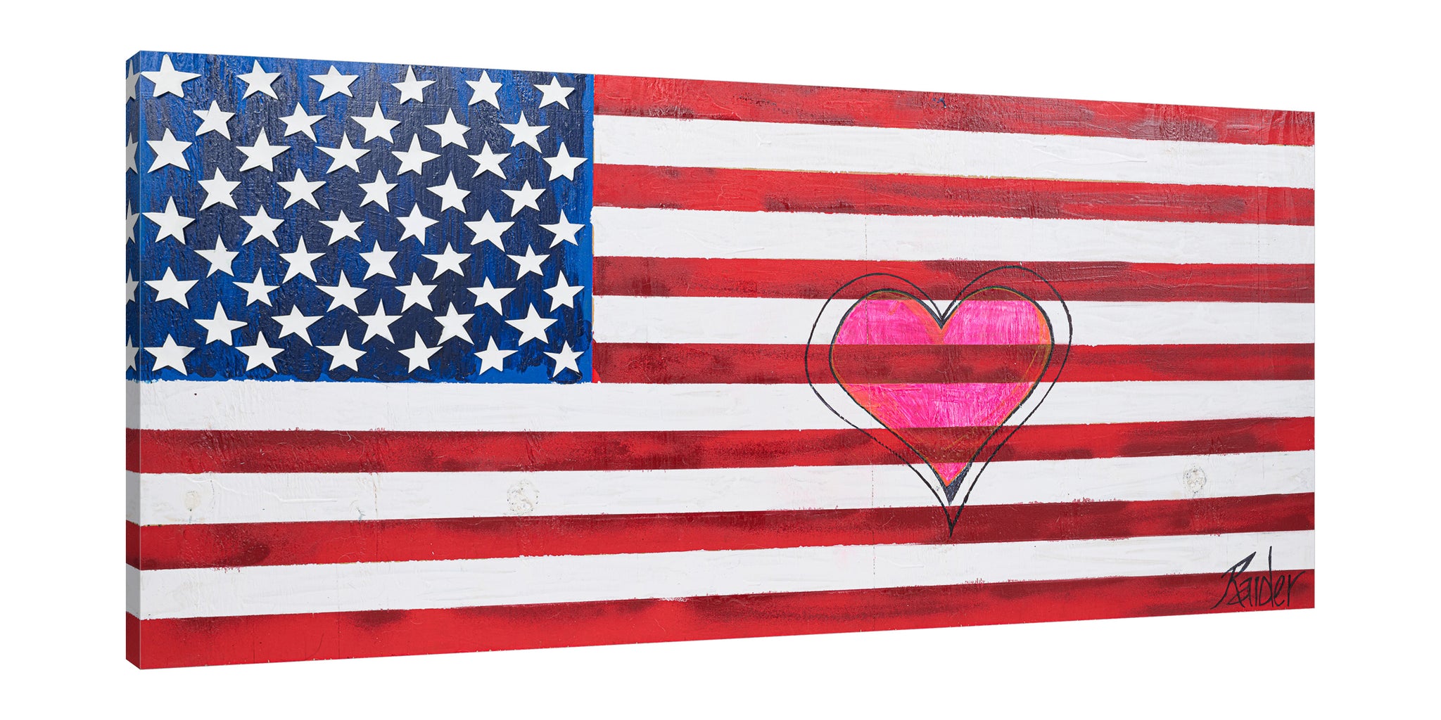 Raider-Originals,Vertical,1X2,Modern & Contemporary,Abstract,American,America,flag,flags,American flag,hearts,heart,lines,line,stars,star,blue,rectangle,rectangles,Rose Orange,Teal Blue,Brown,Charcoal Gray,White,Gray