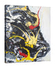Raider-Originals,Vertical,4X5,Modern & Contemporary,Abstract,Abstract,shapes,shape,lines,line,yellow,black,Mist Gray,Black,Purple,Charcoal Gray,Brown,Gray,Lime Green,White