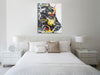 Raider-Originals,Vertical,4X5,Modern & Contemporary,Abstract,Abstract,shapes,shape,lines,line,yellow,black,Mist Gray,Black,Purple,Charcoal Gray,Brown,Gray,Lime Green,White