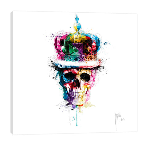 Patrice-Murciano,Modern & Contemporary,Entertainment,skulls,skull,ombre,bones,paint drips,lines,crown,crowns,Mist Gray,Tan Orange,Gray,Yellow