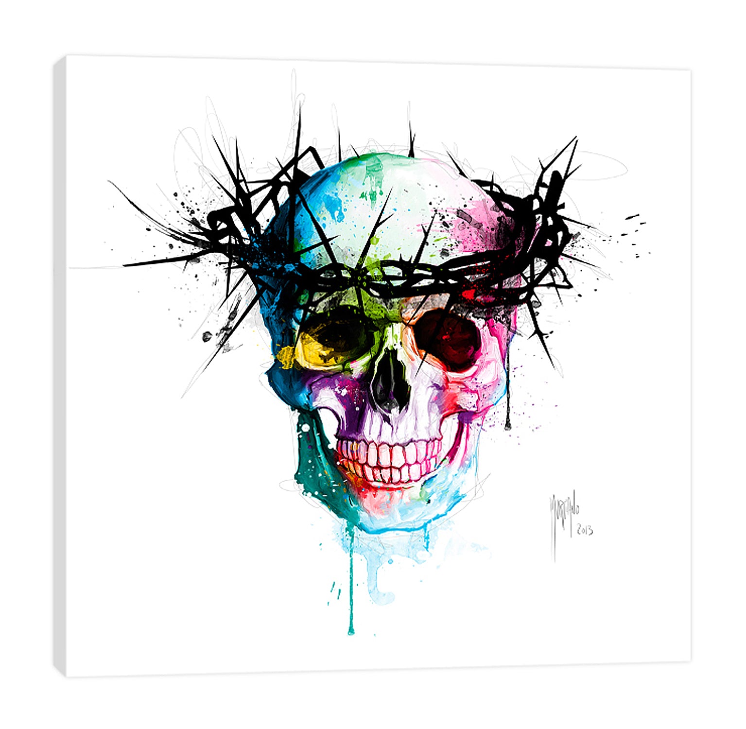 Patrice-Murciano,Modern & Contemporary,People,jesus skull,skulls,bones,thorns,paint drips,lines,ombre,Blue,Black,Gray,White