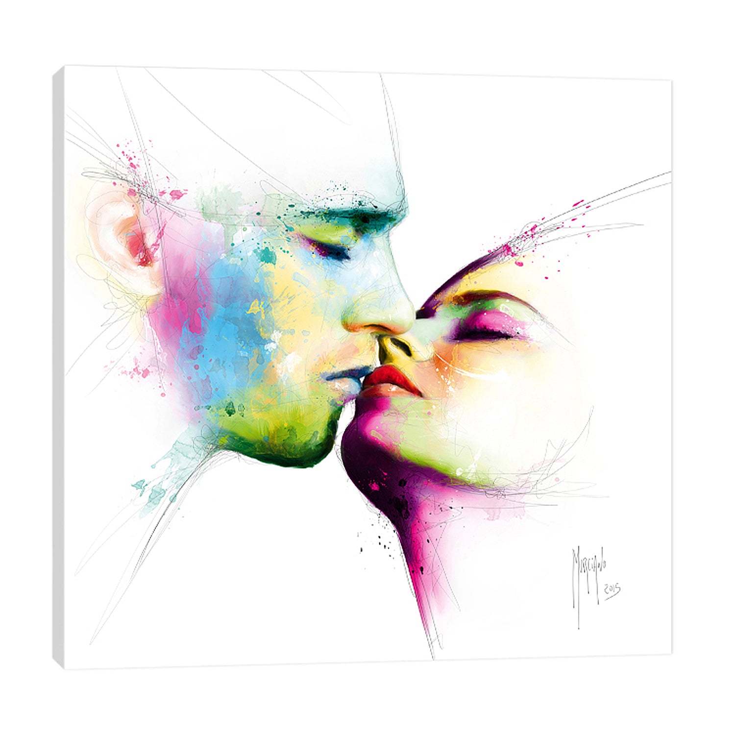 Patrice-Murciano,Modern & Contemporary,People,le baiser,woman,men,couple,love,ombre,lines,splatters,Red,Gray,Charcoal Gray,White