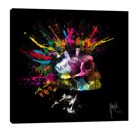 Patrice-Murciano,Modern & Contemporary,Entertainment,skulls,bones,ombre,new future,words and phrases,paint drips,splatters,Red,Charcoal Gray,Blue,Purple,Gray,Black