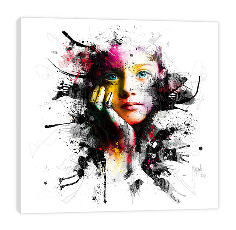 Patrice-Murciano,Modern & Contemporary,People,no war for children,kid,ombre,splatters,paint drips,lines,girl,Lavender Purple,Sea Green,Charcoal Gray,Red,White