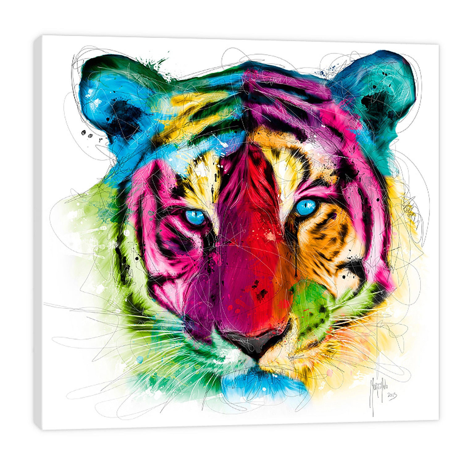 Patrice-Murciano,Modern & Contemporary,Animals,tiger,tigers,animals,ombre,lines,colorful,Red,Mist Gray,Black,Gray,Green,Lavender Purple,Blue,Brown