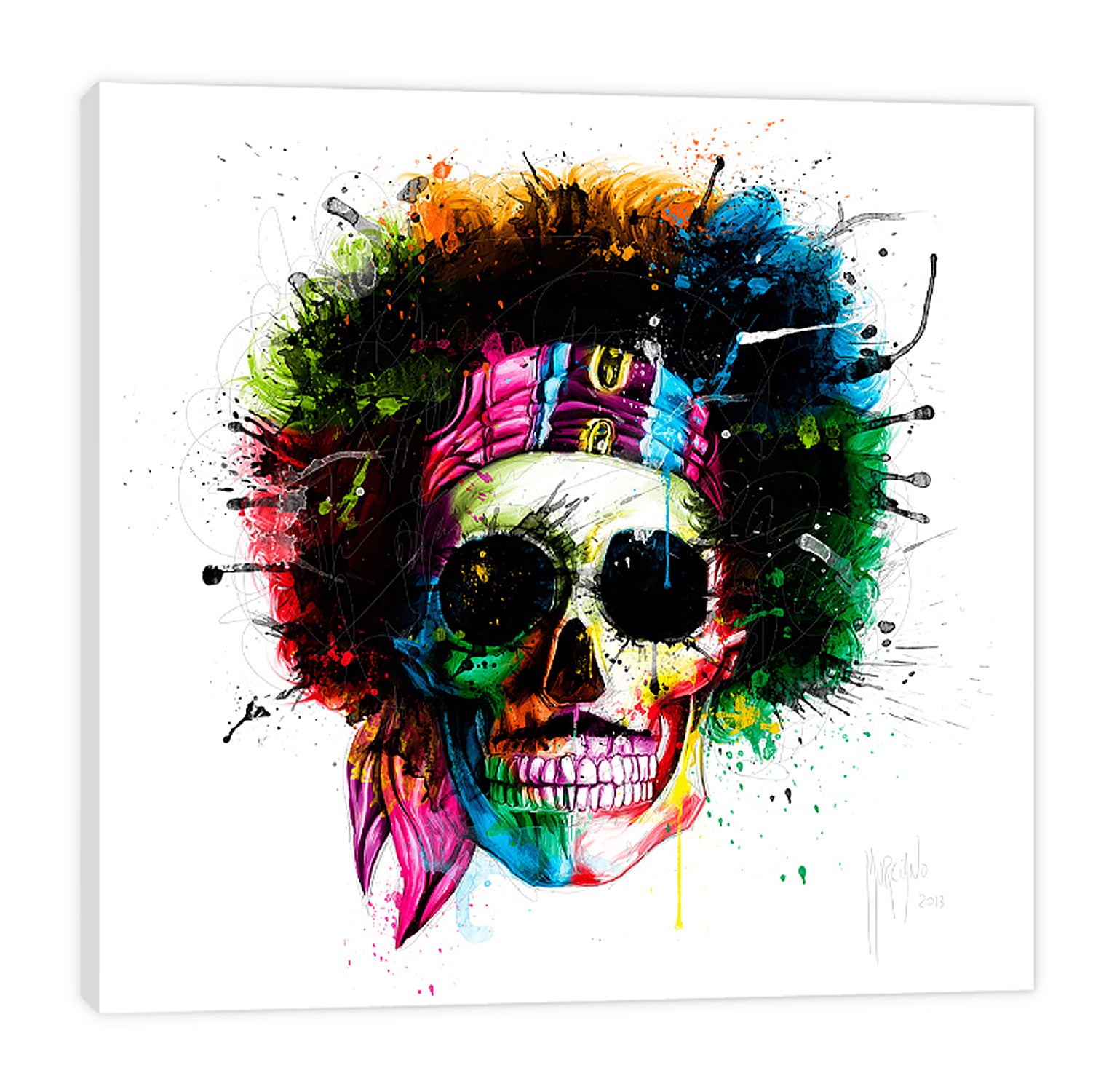 Patrice-Murciano,Modern & Contemporary,Entertainment,woodstock,skulls,punk,bones,afro,ombre,hairy,bandana,Red,Black,Mist Gray,Yellow,Ivory White