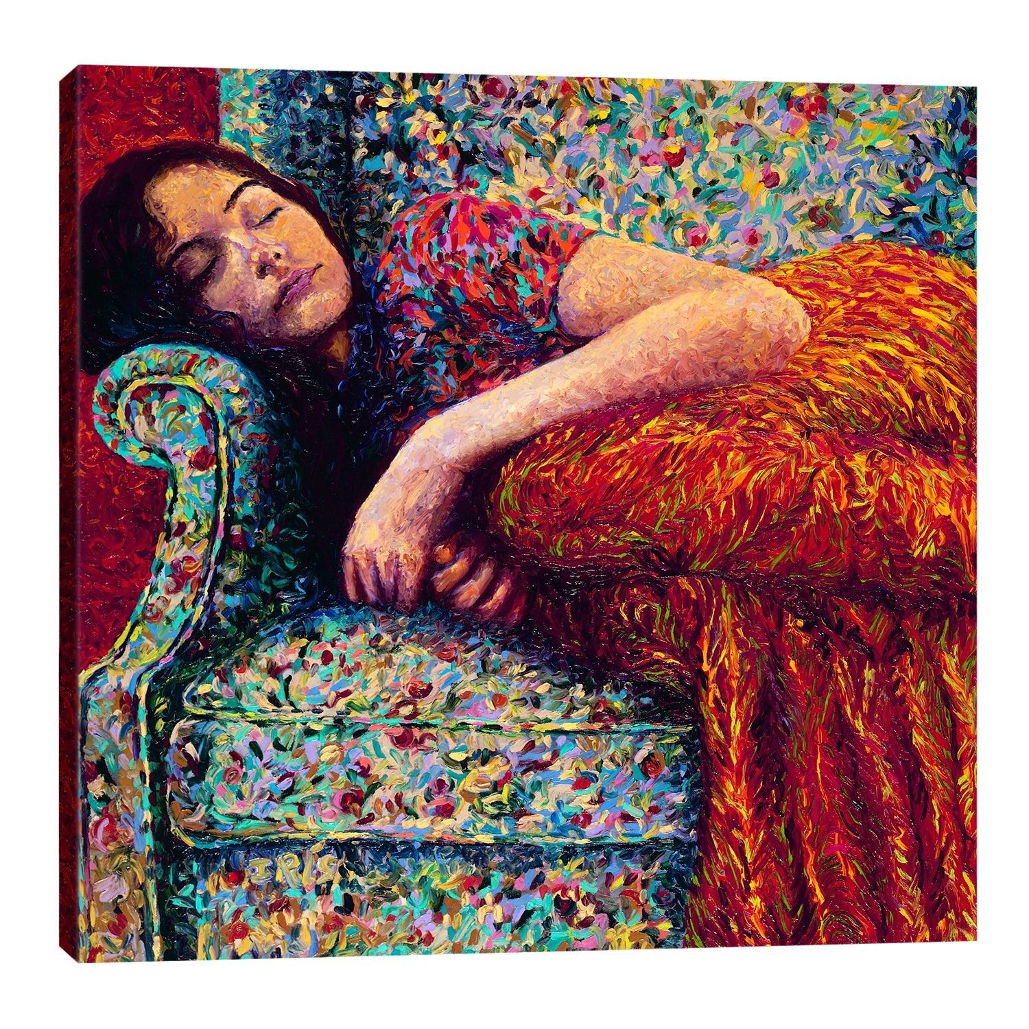 Iris-Scott,Modern & Contemporary,People,woman,sleeping,blanket,sofa,fashion,florals,flowers,