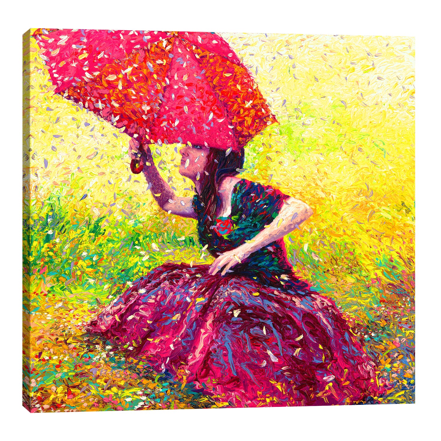 Iris-Scott,Modern & Contemporary,People,umbrella,dress,woman,women,yellow,blossom rain,rain,grass,