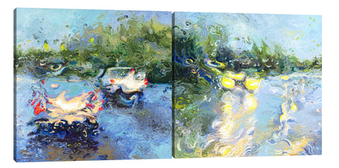 Iris-Scott, impressionism, Abstract, cars, forests, Iris-Scott, lights, Modern & Contemporary, streets, trees, multi-panel