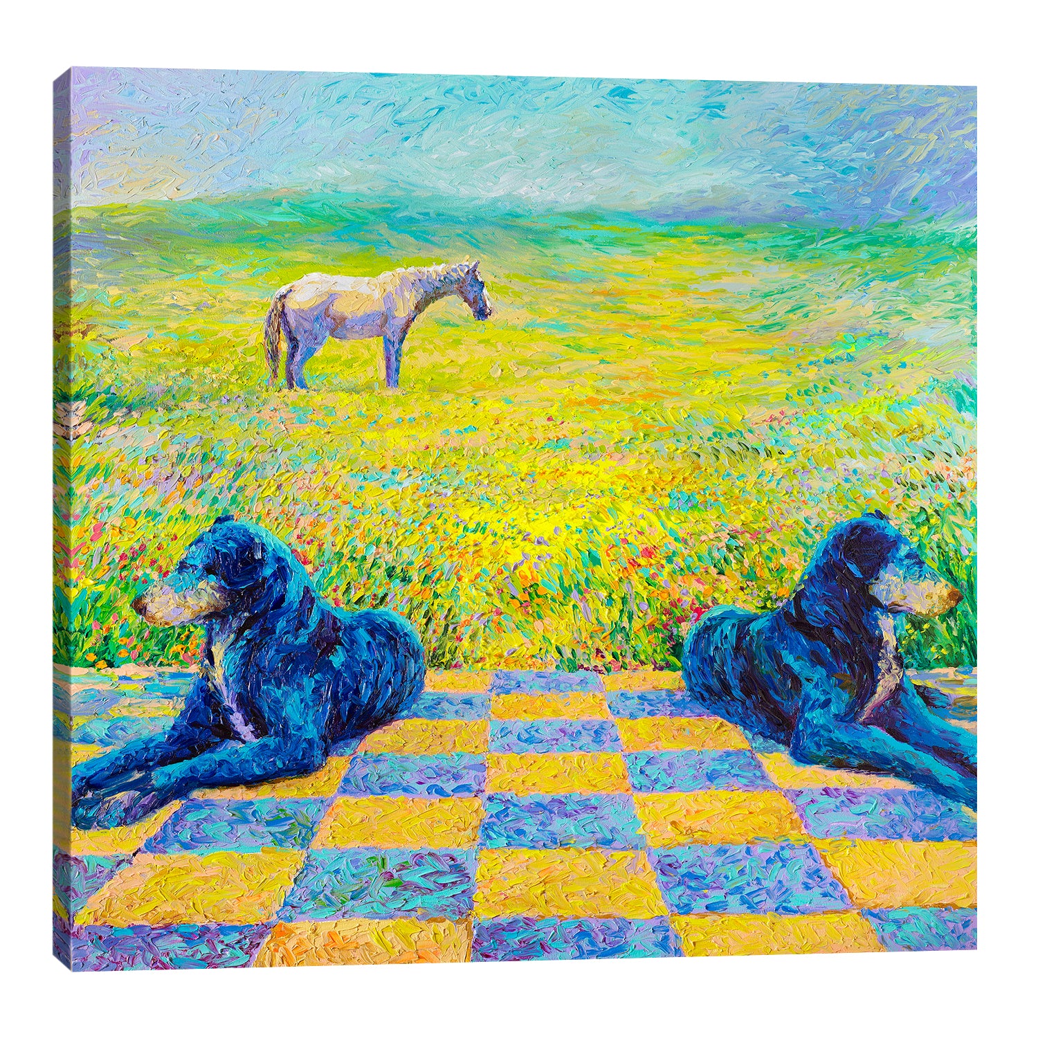 Iris-Scott,Modern & Contemporary,Animals,animals,dogs,horses,mountains,blur,tiles,squares,green,yellow,