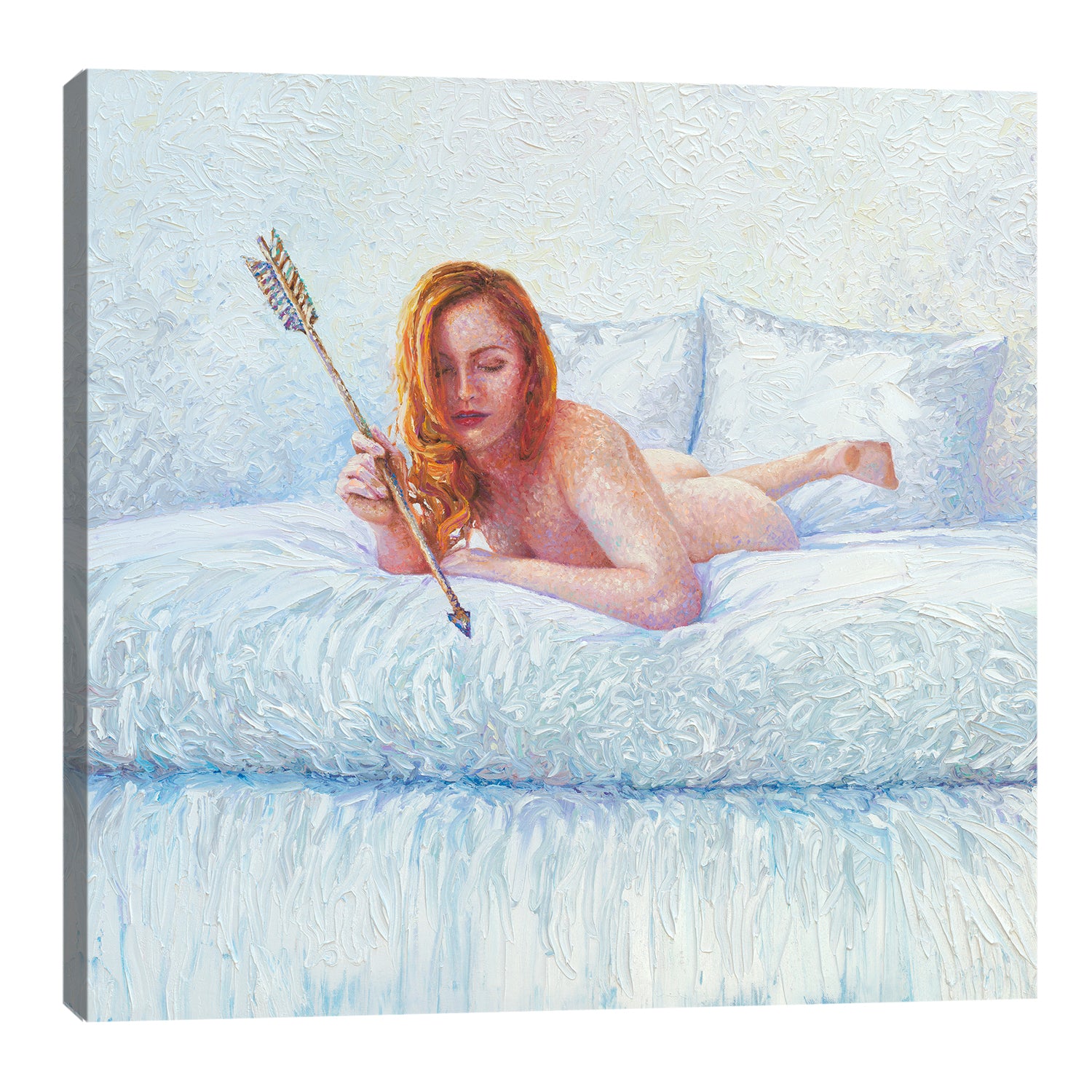 Iris-Scott,Modern & Contemporary,People,woman,women,lady,cupid,arrows,bed,white,pillows,