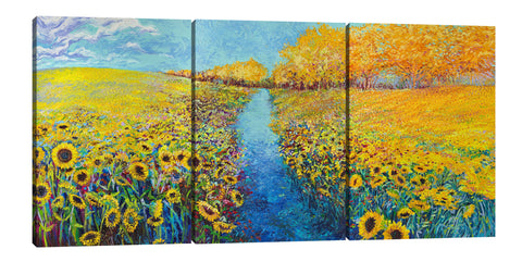 Iris-Scott, impressionism, clouds, Floral & Botanical, florals, flowers, Iris-Scott, landscape, Modern & Contemporary, skies, sunflower, sunflowers, trees, multi-panel