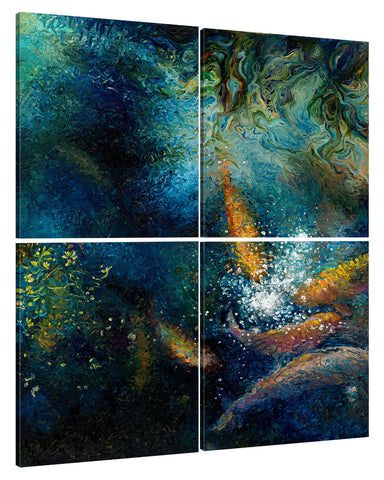 Iris-Scott, impressionism, Animals, finger paint, fish, Iris-Scott, koi, Landscape & Nature, Modern & Contemporary, multi-panel, nature, surreal, water, multi-panel