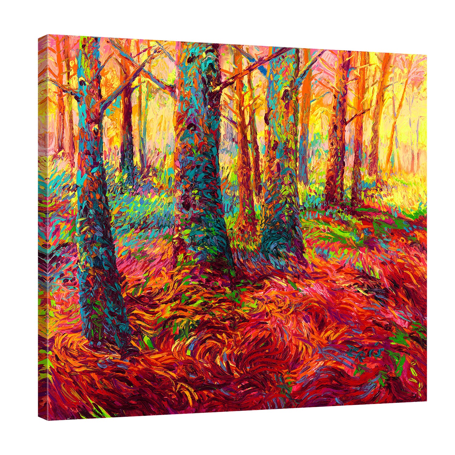 Iris-Scott,Modern & Contemporary,Landscape & Nature,trees,reds,leaves,florals,flowers,skies,blue,