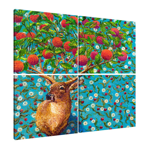 Iris-Scott, impressionism, animal, Animals, buck, cherry, deer, finger paint, Iris-Scott, Modern & Contemporary, multi-panel, nature, multi-panel
