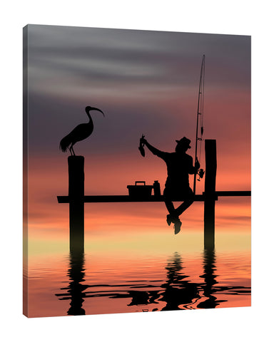 Dominic-Liam,Modern & Contemporary,People,man,silhoutte,birds,animals,fishing,Charcoal Gray,Red,Mist Gray,Gray,Black