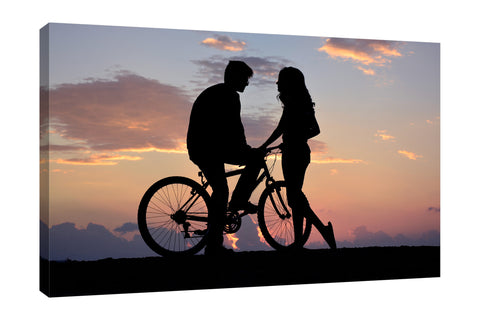 Dominic-Liam,Modern & Contemporary,People,silhoutte,couple,bikes,skies,clouds,Red,Black,Purple,Gray,Blue,Sky Blue