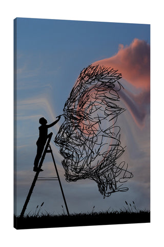 Dominic-Liam,Modern & Contemporary,People,silhoutte,lines,face,clouds,Red,Turquoise Blue,Black,Charcoal Gray,Mint Green,Blue,Nude White,White