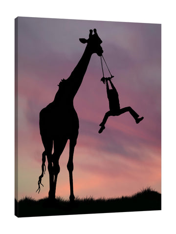 Dominic-Liam,Modern & Contemporary,Animals,silhoutte,giraffes,clouds,grasses,boy,Red,Charcoal Gray,Black,Blue,Pale Green,Gray,Cranberry Red