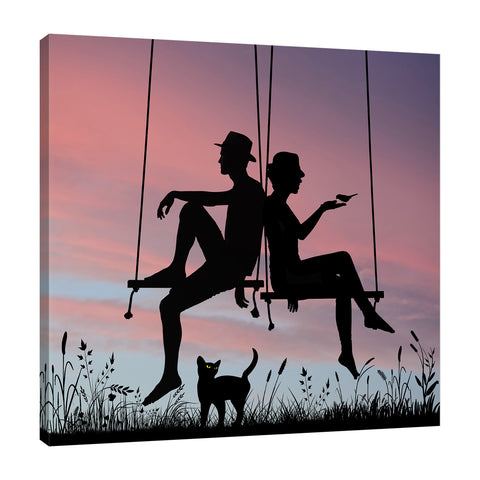 Dominic-Liam,Modern & Contemporary,People,couple,swings,silhoutte,cat,animals,Purple,Black,Blue Gray,Red,White,Gray