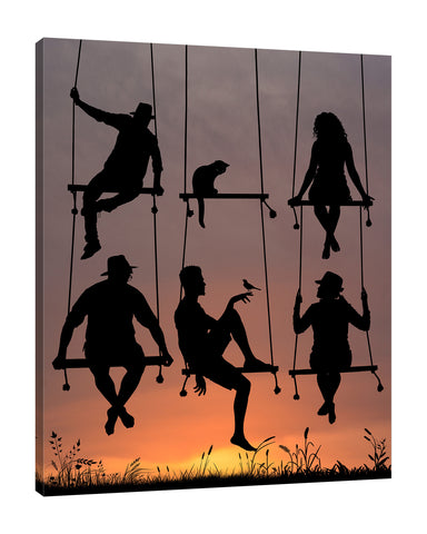 Dominic-Liam,Modern & Contemporary,Animals,silhoutte,people,cats,animals,birds,Pale Green,Charcoal Gray,Gray,Tan Orange,Lavender Purple,White,Black