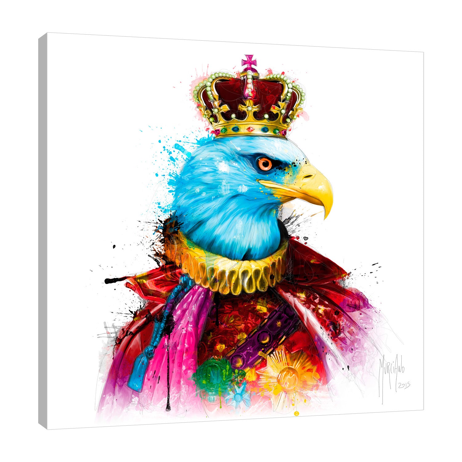 Patrice-Murciano,Modern & Contemporary,Animals,eagle,royal,crown,red,splatter,Red,Purple,Charcoal Gray,Mist Gray,Coral Pink