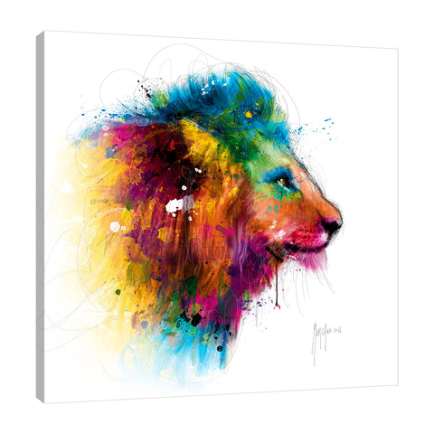 Patrice-Murciano,Modern & Contemporary,Animals,lion,animals,splatter,paint drips,Red,Mist Gray,Purple,Tan Orange