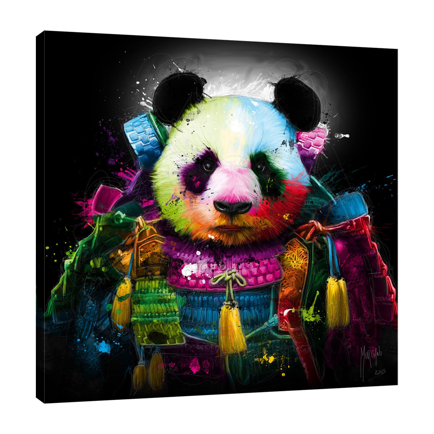 Patrice-Murciano,Modern & Contemporary,Animals,panda,samourai,animals,splatter,Nude White,Blue,Brown,Charcoal Gray,Gray,Black