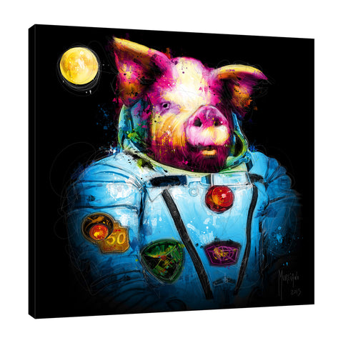 Patrice-Murciano,Modern & Contemporary,Animals,pigs,animals,moon,pink,Teal Blue,Gray,Blue,Sky Blue,White,Black