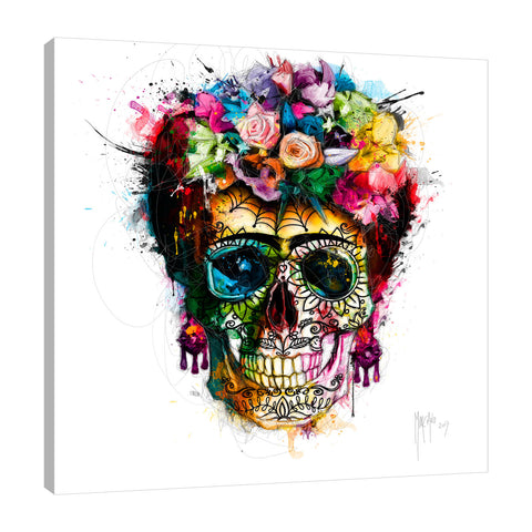 Patrice-Murciano,Modern & Contemporary,Floral & Botanical,skull,flowers,frida skull,florals,Red,Charcoal Gray,Coral Pink,Salmon Pink,Tan White