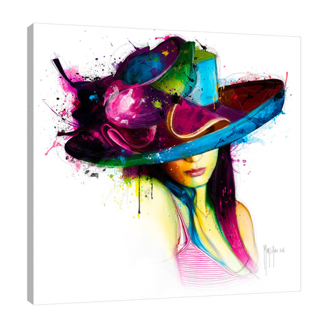 Patrice-Murciano,Modern & Contemporary,People,woman,hat,splatter,fashion,Red,Mist Gray,Charcoal Gray,Coral Pink