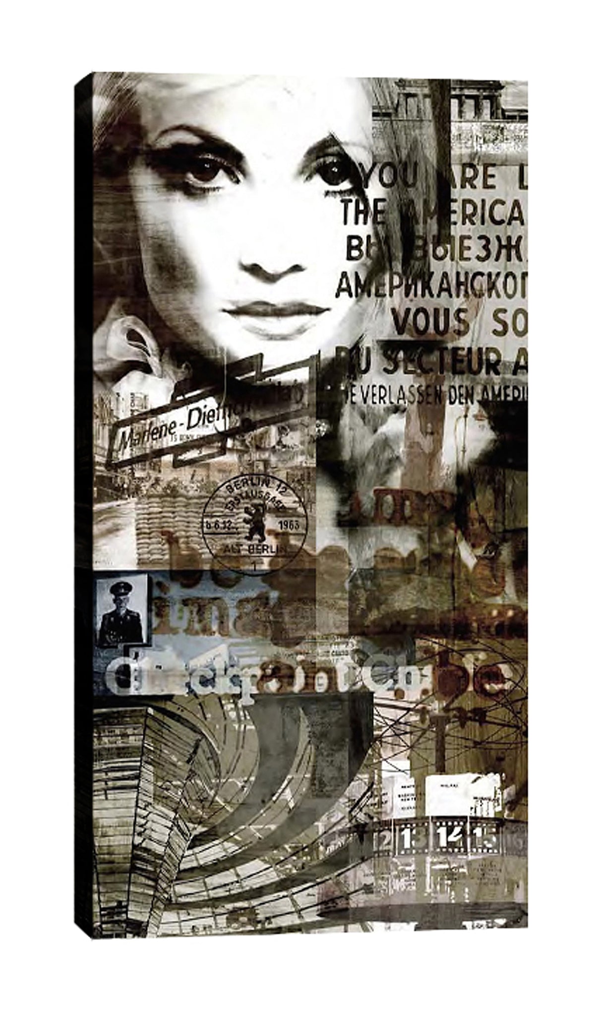 Sven-Pfrommer,Modern & Contemporary,Entertainment,Buildings & Cityscapes,People,woman,women,fashion,words and phrases,building,stamps,Charcoal Gray,Black,Blue,White,Gray