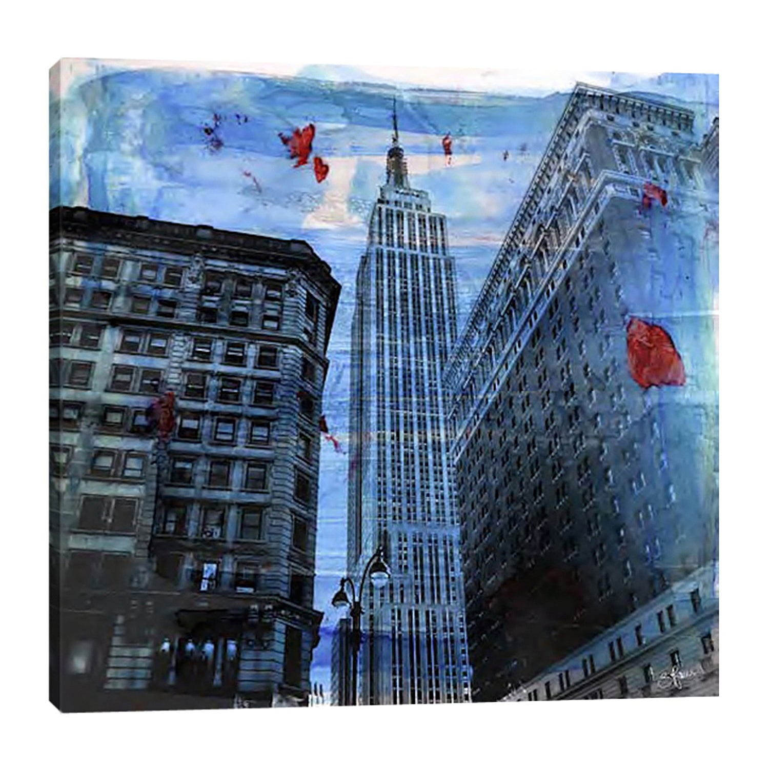 Sven-Pfrommer,Modern & Contemporary,Buildings & Cityscapes,U.S. States,new york,us state,building,empire state,buildings,blue,Blue,Red,Black,Charcoal Gray,Pale Green,Steel Blue