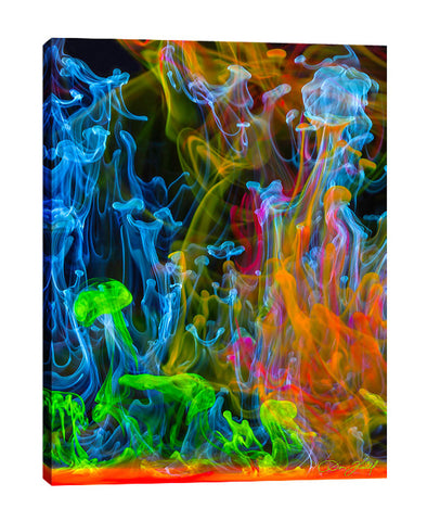 Don-Farrall,Modern & Contemporary,Abstract,absrtact,smoke,green,blue,orange,red,yellow,Red,Black,Charcoal Gray,Turquoise Blue,Pale Green,Gray,Sea Green