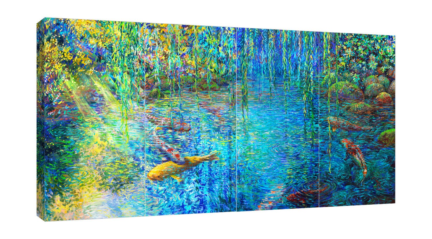 Iris-Scott, impressionism, coastal, finger paint, fish, Impressionism, Iris-Scott, lagoon, Landscape & Nature, Modern & Contemporary, nature, surrealism, water, multi-panel