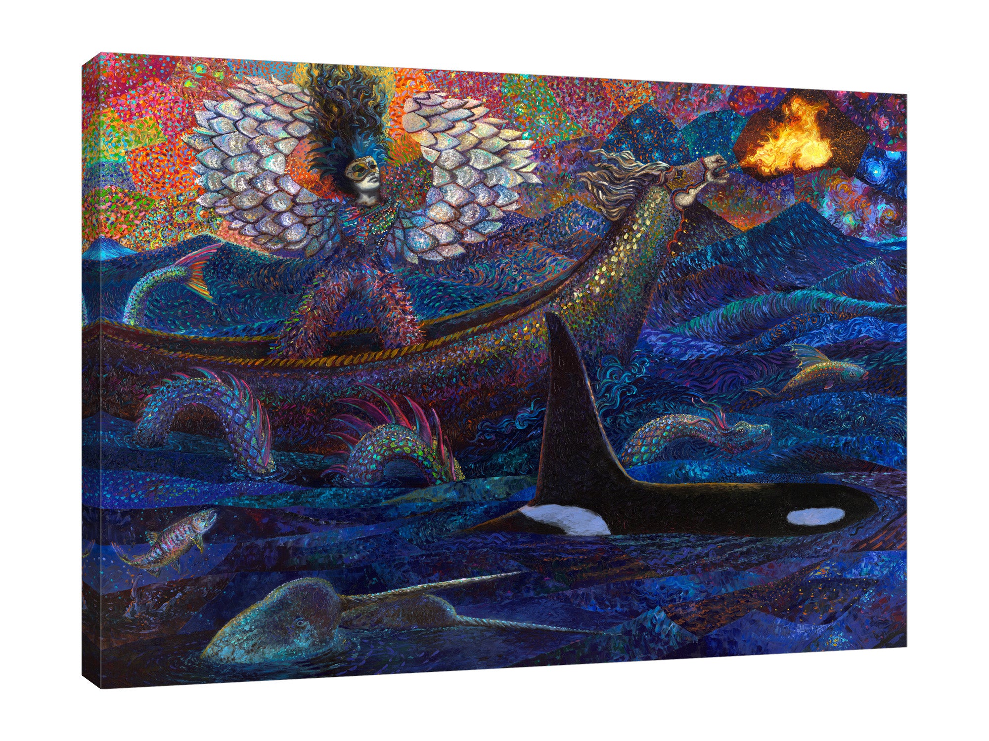 Iris-Scott,Modern & Contemporary,Animals,Landscape & Nature,Nautical & Beach,Impressionism,surreal,finger paint,animal,nature,ocean,nautical,fish,sea,dragon,whale,mask,,
