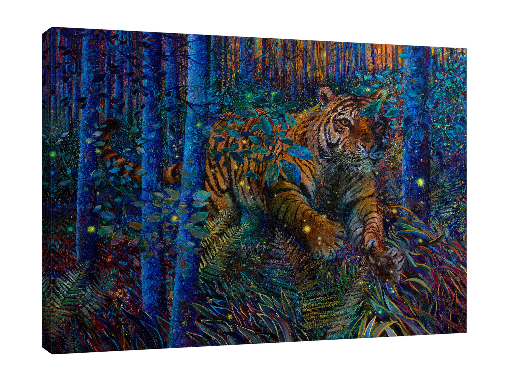 Iris-Scott,Modern & Contemporary,Animals,Landscape & Nature,Abstract,Impressionism,surreal,finger paint,animal,nature,scenic,landscape,tiger,jungle,night,,