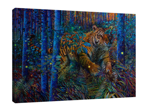 Iris-Scott,Modern & Contemporary,Animals,Landscape & Nature,Abstract,Impressionism,surreal,finger paint,animal,nature,scenic,landscape,tiger,jungle,night,,