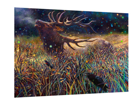 Iris-Scott,Modern & Contemporary,Animals,Landscape & Nature,Impressionism,surreal,finger paint,animal,nature,scenic,landscape,deer,bird,forest,